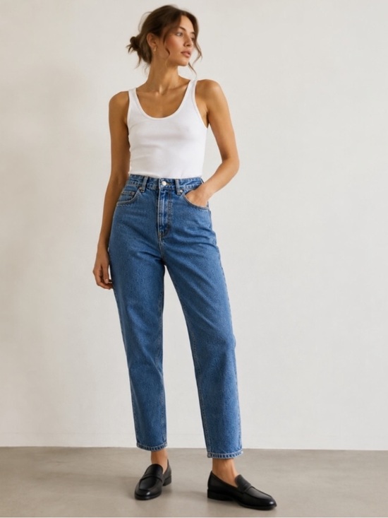 COS Denim - COS Tapered High-Rise Ankle Jeans in Medium Indigo Wash Size 32